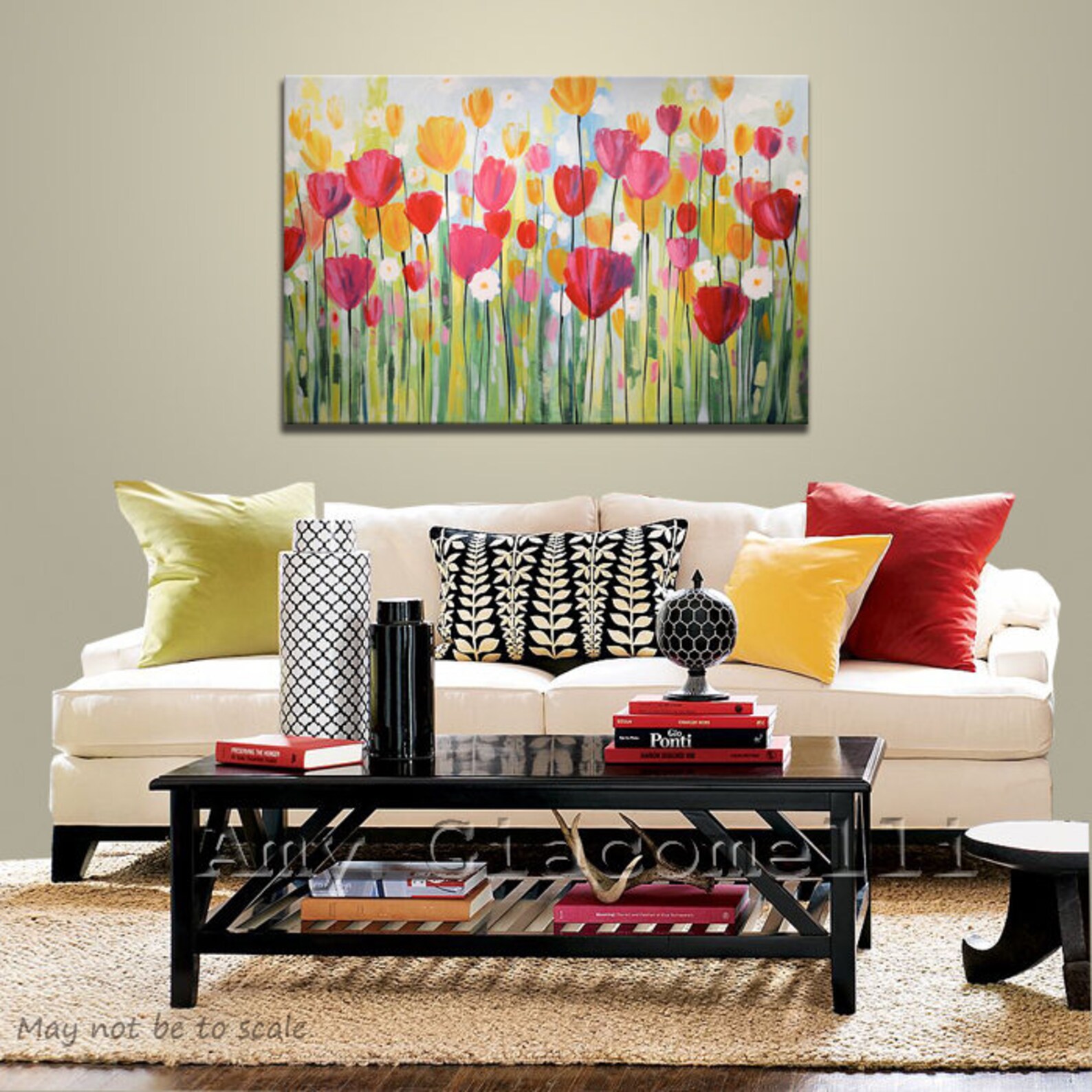 Extra Large Wall Art / Big Painting / Red Floral Wall Decor / Flower Art / Original Painting