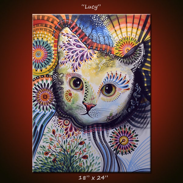 Original Abstract Painting Modern Animals Cats Cat art ...18 x 24 ... Lucy, by Amy Giacomelli