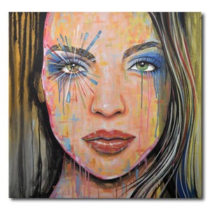 Original Female Portrait Painting, Faces of Women Girls art, acrylic on canvas artwork modern wall decor, Hand painted portrait wall decor
