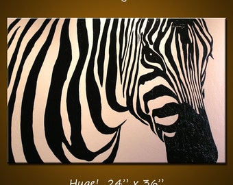 Original Large Abstract Painting Modern Contemporary Zebra Animal Impasto Art African Wall Decor ... 24" x 36" ... Serengeti