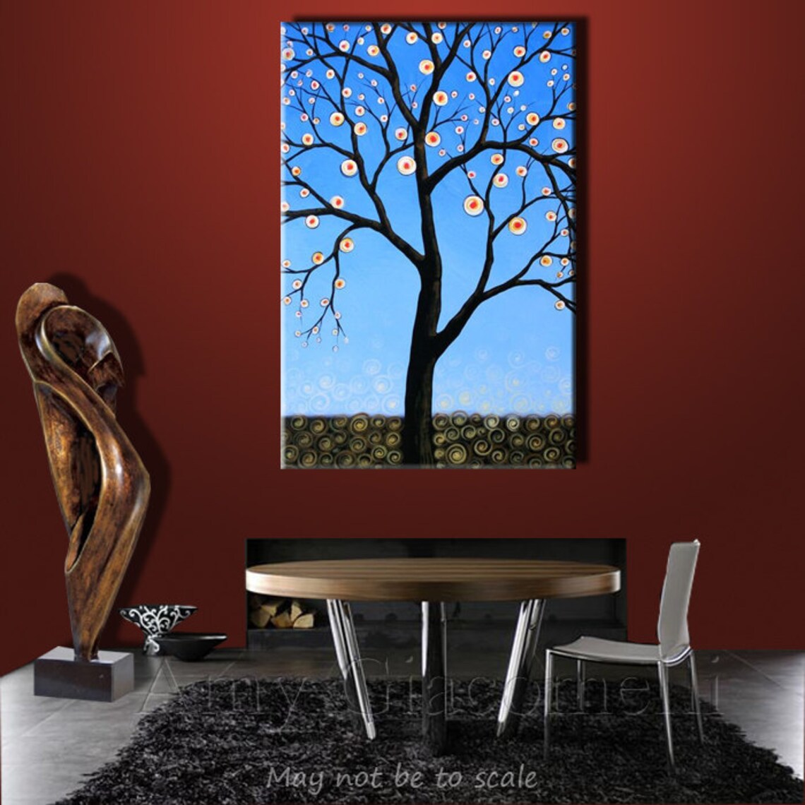 Extra Large Wall Art Tree Painting Modern Blue Wall Decor Etsy