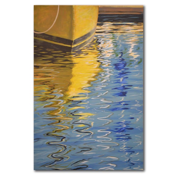 ORIGINAL Boat Painting Wall Art Lake House Home Decor Contemporary Sailing Nautical Reflection Scene Summer Vacation Art on Stretched Canvas
