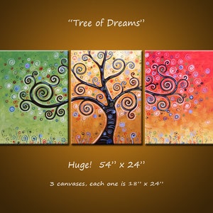 Original Large Abstract Painting Modern Contemporary Trees Landscape Wall Decor Art... 54" x 24" .. Tree of Dreams Triptych, Amy Giacomelli