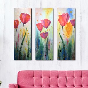 Abstract Modern Flowers Painting, Pink Tulips Summer Garden Painting Original Large Wall Art / Amy Giacomelli / Large textured art painting