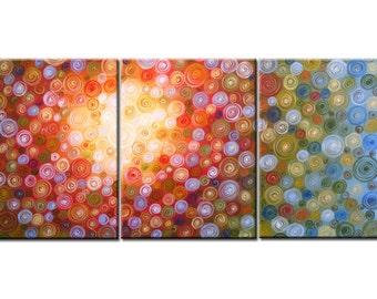 Abstract Art Triptych Painting Original Large Modern Contemporary Wall decor // 24" x..54" ..Land of the Sun, Amy Giacomelli