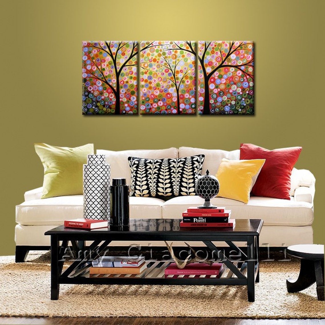 Extra Large Wall Art Painting Triptych Modern Contemporary Etsy