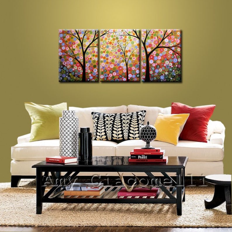 Extra Large Wall Art Painting Triptych Modern Contemporary Etsy