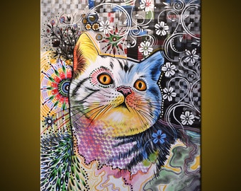 Original Abstract Painting Modern Animals Cats Cat art ...18 x 24 ... Chloe, by Amy Giacomelli