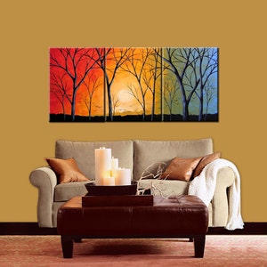 Extra Large Gallery Wall Set Art Triptych Art Landscape Original Large Painting Modern Trees / Amy Giacomelli / Tree art / Sunset art