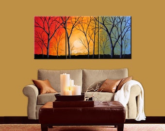 Extra Large Gallery Wall Set Art Triptych Art Landscape Original Large Painting Modern Trees / Amy Giacomelli / Tree art / Sunset art