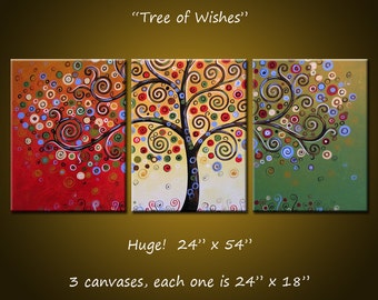 Original Large Abstract Painting Modern Contemporary Trees Landscape / Tree Trip[tych / Extra Large Painting / Large Wall Art