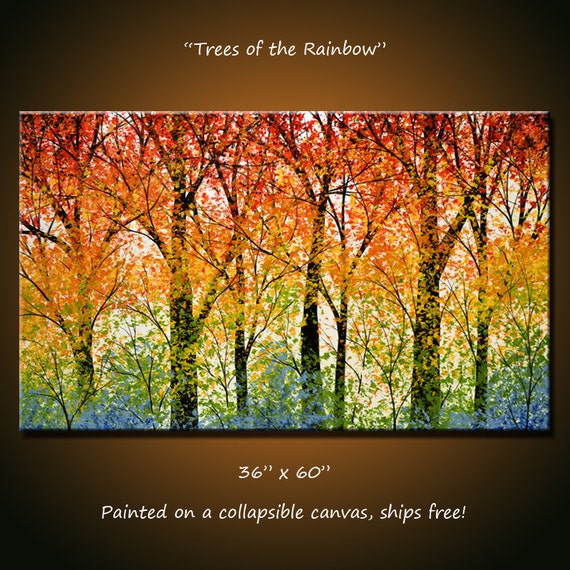 Extra Large Wall Art Rainbow Home Decor // Modern Trees Etsy
