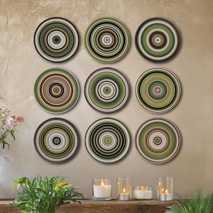 Abstract Circles Wall Art Modern Original Paintings Sculpture Multi Panel Decor 9 Piece Contemporary Display Nature Colors Gallery Set