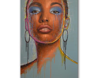 Black woman painting, African American female original painting, award winning painting acrylic on canvas wall decor, interior design ideas