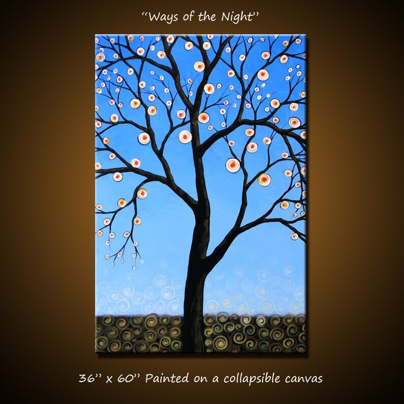 Extra Large Wall Art Tree Painting Modern Blue Wall Decor Etsy