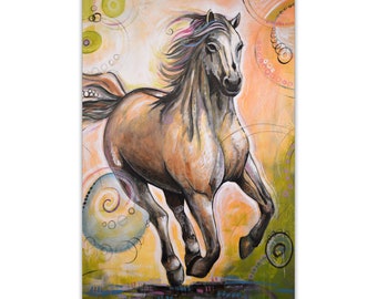 Original Large Abstract Wall Painting Modern Horse Animal Art, 24 x 36,  "Run Free", equestrian art, Contemporary living room art