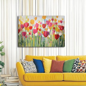 Original Tulip Painting on Canvas Colorful Garden Wall Art Modern Floral Painting Joyful Flowers Hand Painted Artwork Home Office Decor immagine 8
