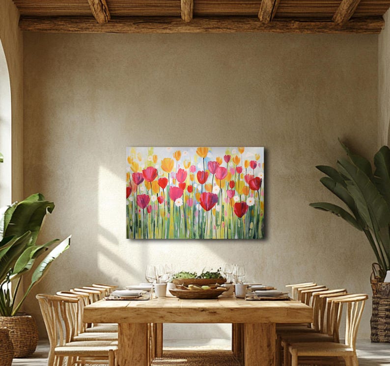 Original Tulip Painting on Canvas Colorful Garden Wall Art Modern Floral Painting Joyful Flowers Hand Painted Artwork Home Office Decor immagine 6