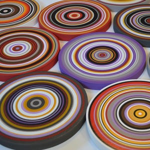 Large Abstract Colorful Circles Wall Decor Modern Original Paintings Sculpture Multi Panel 9 Piece Contemporary Display Gallery Set Gift