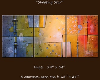 Large Abstract Art Painting Original Huge Triptych Modern Wall Decor ... 24 x 54 ..Shooting Star by Amy Giacomelli