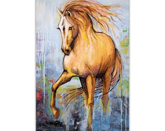 Original Large Abstract Wall Painting Modern Horse Animal Art, 24 x 36,  "Wild Stallion", equestrian art, Contemporary living room art