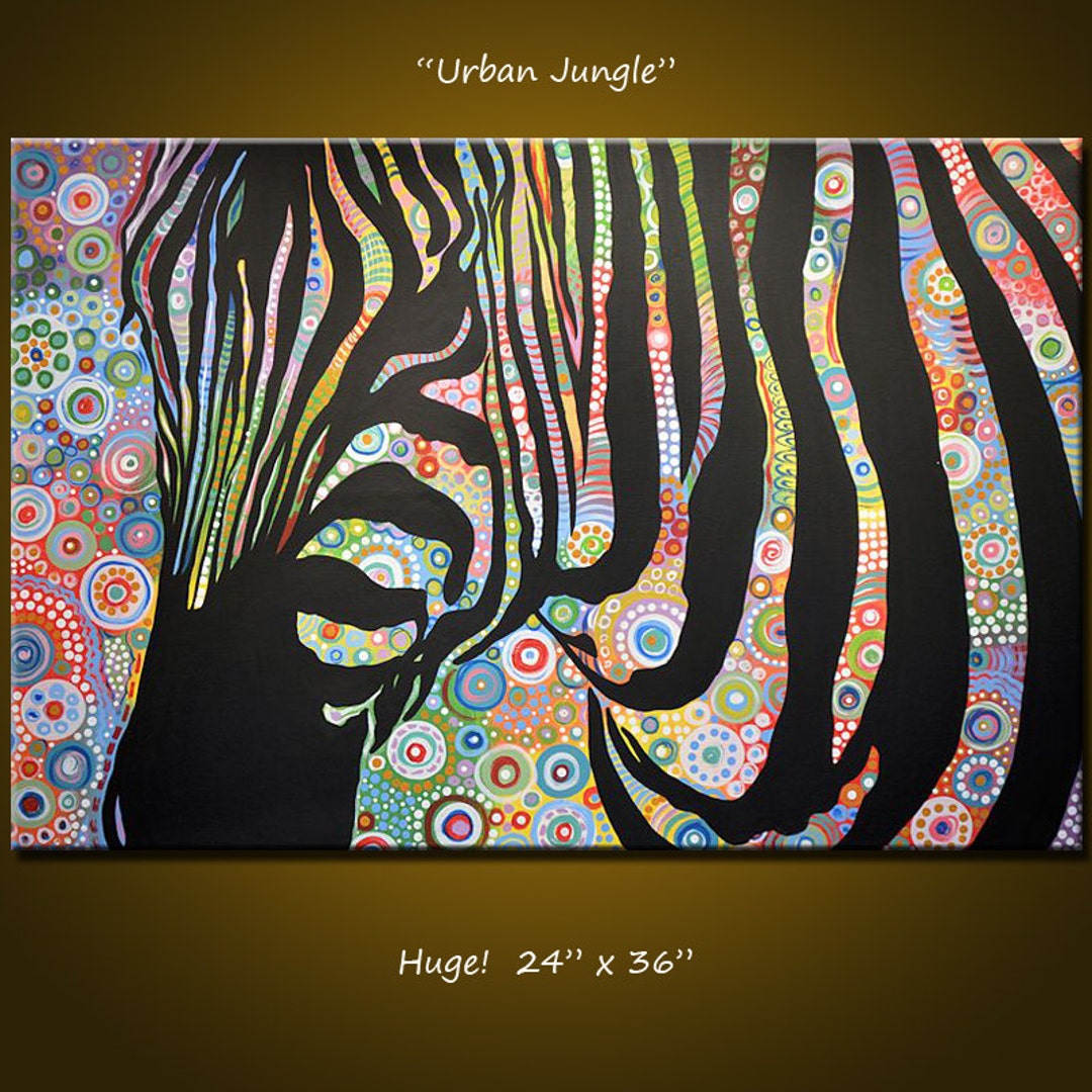 Zebra Painting Large Abstract African Animal Art Hand Painted Colorful ...