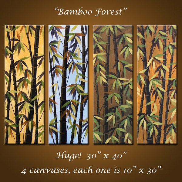 Bamboo Forest - 30 x 40, 4 gallery wrapped canvases, ready to hang, Original, Hand painted, World-wide collected artist