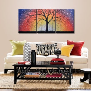 Large Wall Art Painting Triptych Original Abstract Modern Contemporary Trees Landscape ... 24 x 54... Starry Sky by Amy Giacomelli image 2