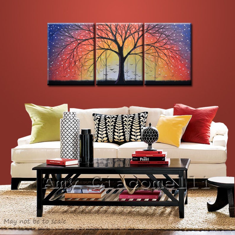 Large Wall Art Painting Triptych Original Abstract Modern Contemporary Trees Landscape ... 24 x 54... Starry Sky by Amy Giacomelli image 3