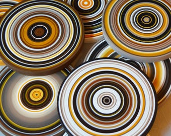 Abstract Round Wall Art Hand Painted Modern Original Circle Paintings Circular MCM Wood Sculpture Decor Neutral Earth Colors