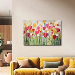 Original Tulip Painting on Canvas Colorful Garden Wall Art Modern Floral Painting Joyful Flowers Hand Painted Artwork Home Office Decor immagine 4