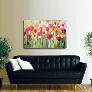 Original Tulip Painting on Canvas Colorful Garden Wall Art Modern Floral Painting Joyful Flowers Hand Painted Artwork Home Office Decor immagine 5