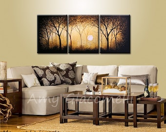 Extra Large Gallery Wall Art Original Triptych Painting Contemporary Landscape Trees Sun ...Over 5 feet across, 66" ... Valley of the Sun
