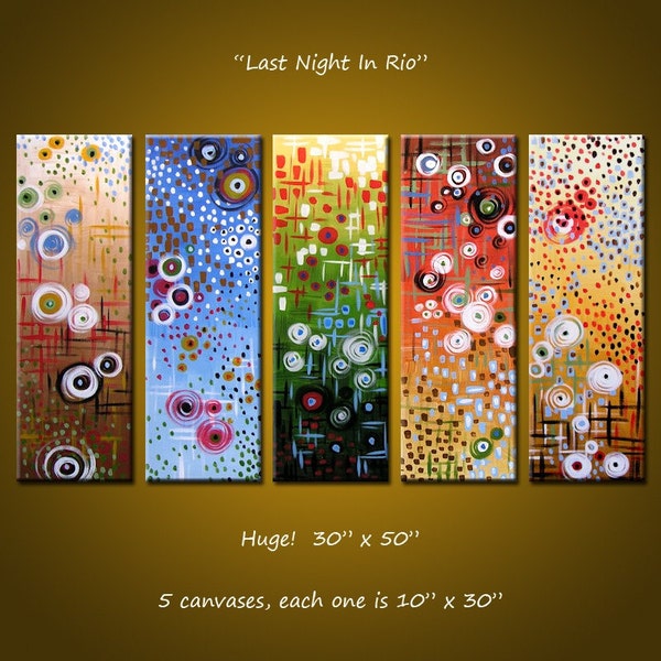 Last Night In Rio - 50 inches x 30 inches, 5 gallery wrapped canvases, ready to hang, ORIGINAL  -  PLEASE SEE CLOSE UPS