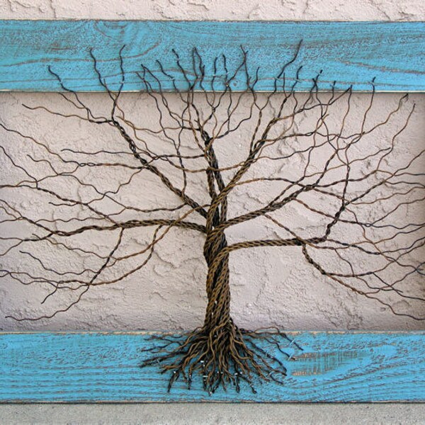 Original Large Tree Abstract Sculpture Painting ... Wire tree on distressed salvaged frame, by Amy Giacomelli