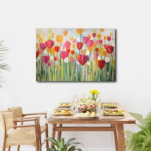 Original Tulip Painting on Canvas Colorful Garden Wall Art Modern Floral Painting Joyful Flowers Hand Painted Artwork Home Office Decor immagine 3