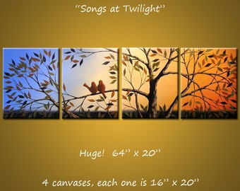 Original Art Large Birds Painting Modern Trees Huge ... 64" x 20" ... Songs at Twilight, by Amy Giacomelli, great wedding gift