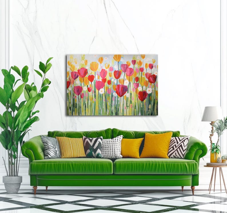 Original Tulip Painting on Canvas Colorful Garden Wall Art Modern Floral Painting Joyful Flowers Hand Painted Artwork Home Office Decor immagine 1