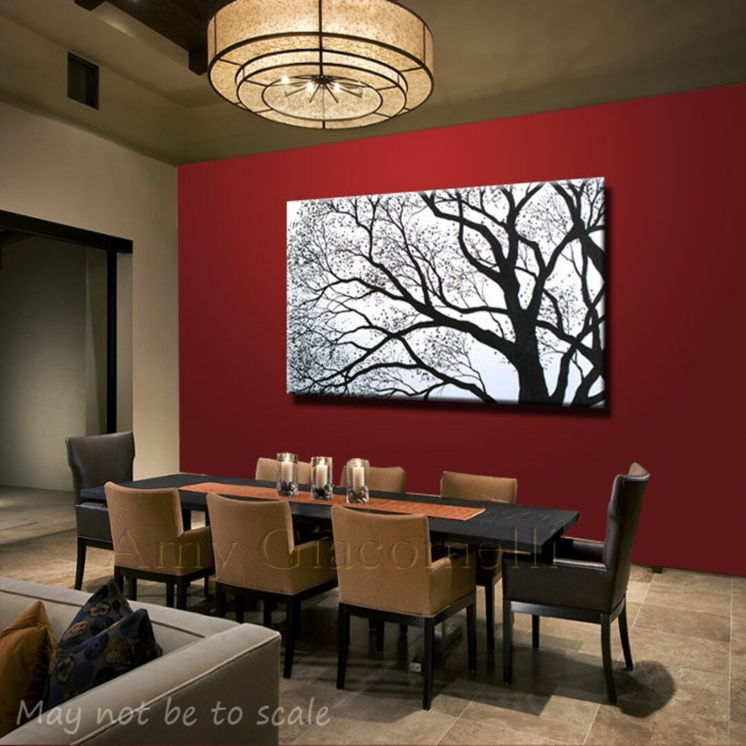 Large Wall Art / Black and White Tree Painting / Original Acrylic