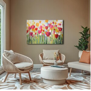 Original Tulip Painting on Canvas Colorful Garden Wall Art Modern Floral Painting Joyful Flowers Hand Painted Artwork Home Office Decor immagine 7
