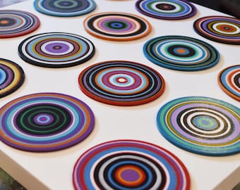 Colorful Original Modern Circles Wall Art Abstract Wood Decor Hand Painted Contemporary Geometric Round Artwork Painting Sculpture Decor