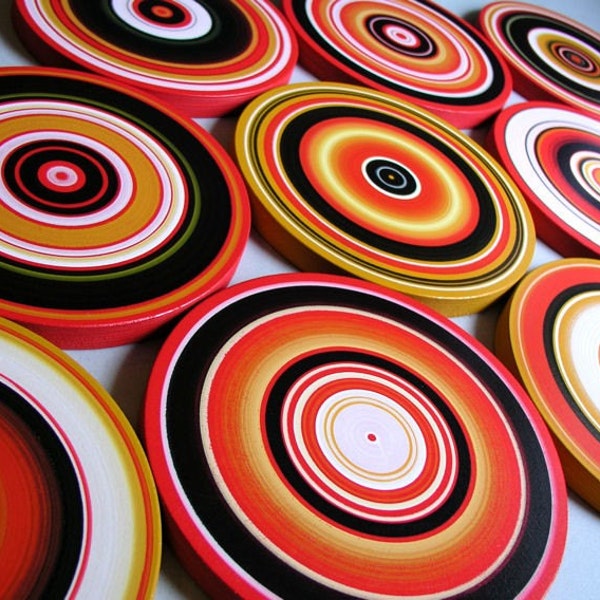 Red Phase - 9 INDIVIDUAL PAINTINGS on wood, ready to hang, ORIGINAL and One of a Kind - Please see close-ups