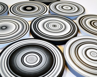 Large Abstract Black White Grey Wall Art Original Circles Abstract Round Paintings Sculpture Modern Home Decor 9 piece set