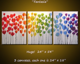 Large wall art / ORIGINAL Rainbow Flowers Painting / Abstract Modern Floral Painting / Extra Big Art / Floral wall decor