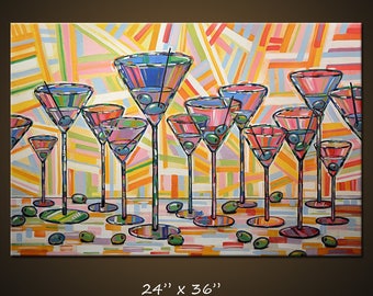 Art Painting Abstract Modern Dining Room Bar Decor Martini Olives Glasses Kitchen Art  ... "Martini Hour" 24" x 36" by Amy Giacomelli