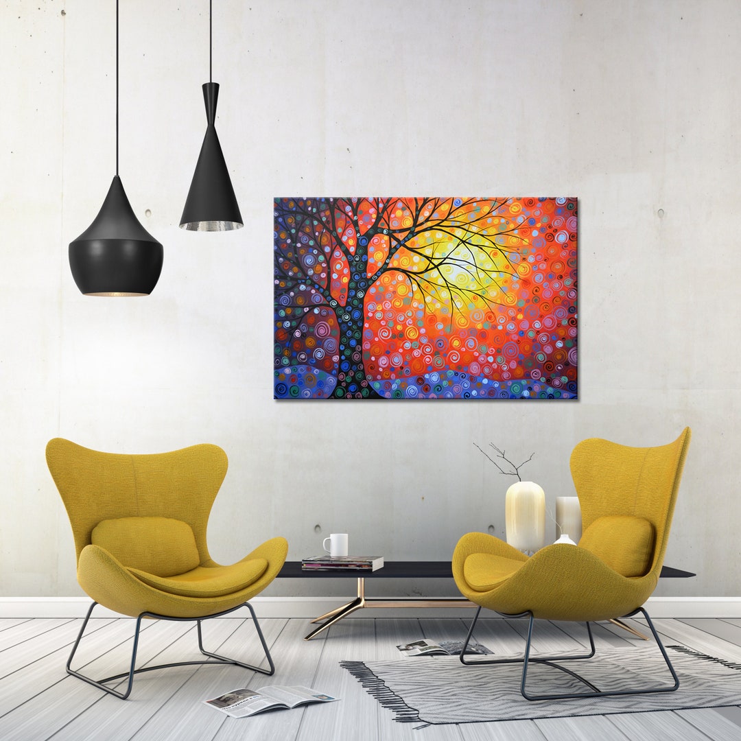 Large Wall Art / Original Hand Painted Modern Tree Painting / - Etsy