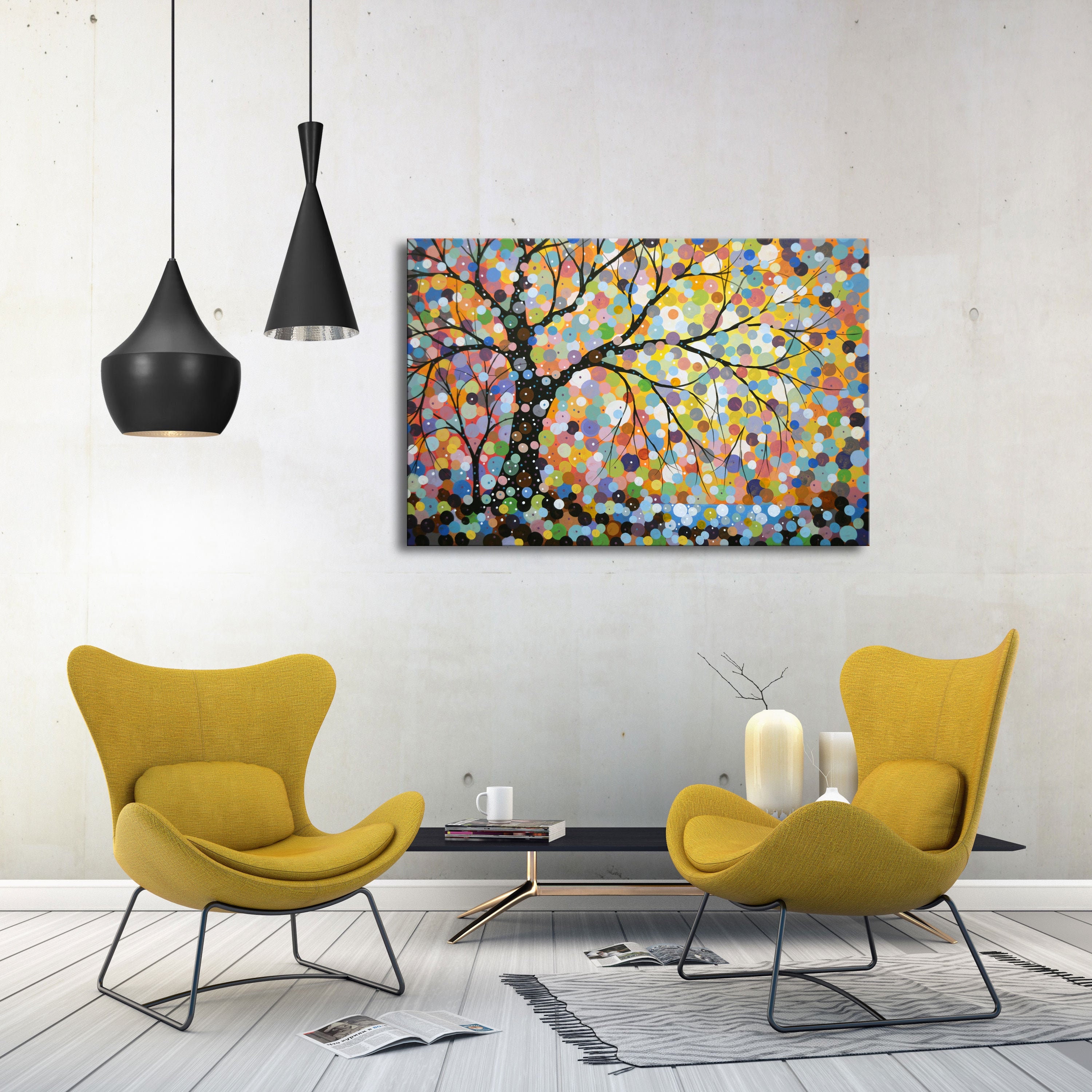 Large Original Wall Art / Hand Painted Tree Painting / Wall Etsy