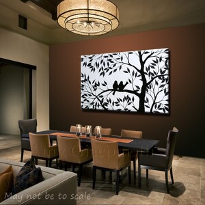 Original Extra Large Wall Art Modern Birds Painting ... 36 x 60 ... black and white ... free US shipping, I'm In Love With You image 3