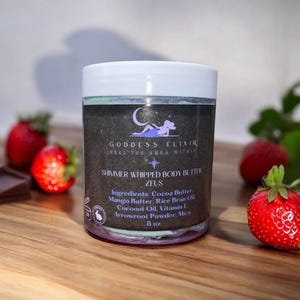 Zeus Shimmer Whipped Body Butter: chocolade-aardbeiengeur, gouden gloed