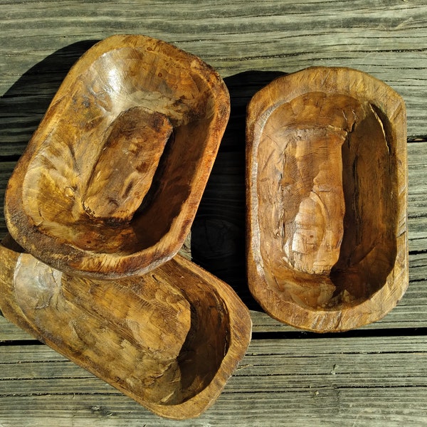 Rustic Small Carved Wooden Dough Bowl